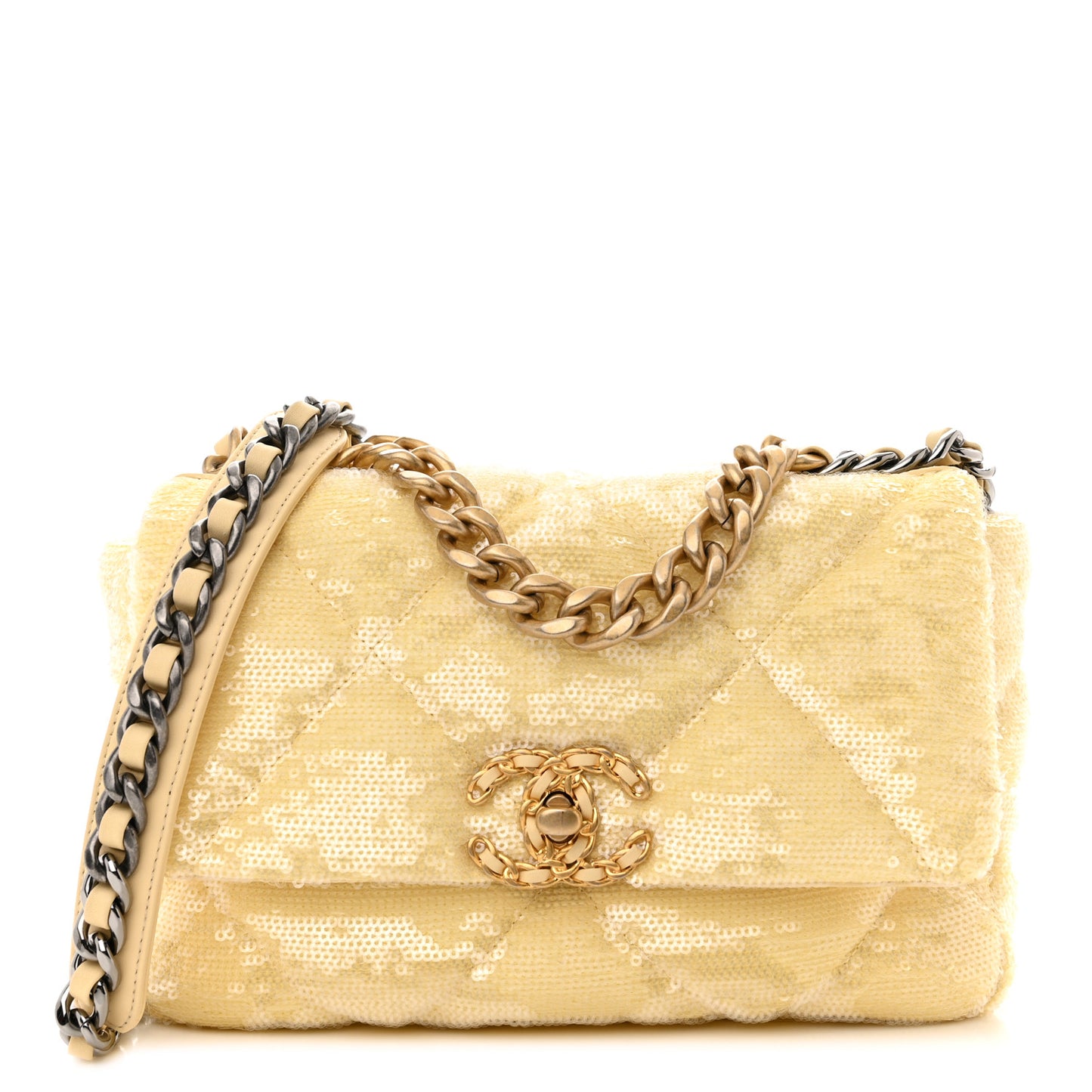 Sequin Quilted Medium Chanel 19 Flap Light Yellow