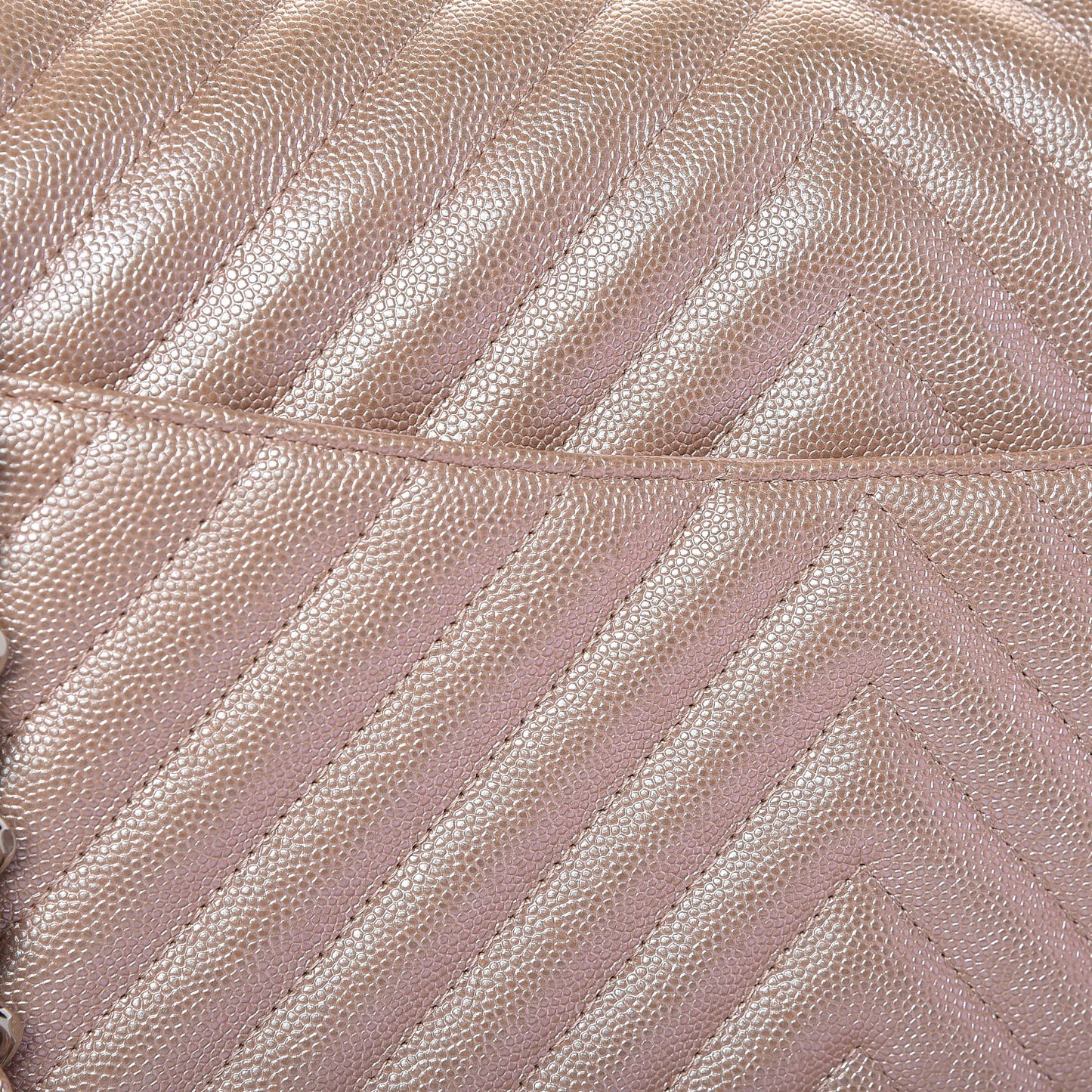 Metallic Caviar Chevron Quilted Jumbo Double Flap Light Gold