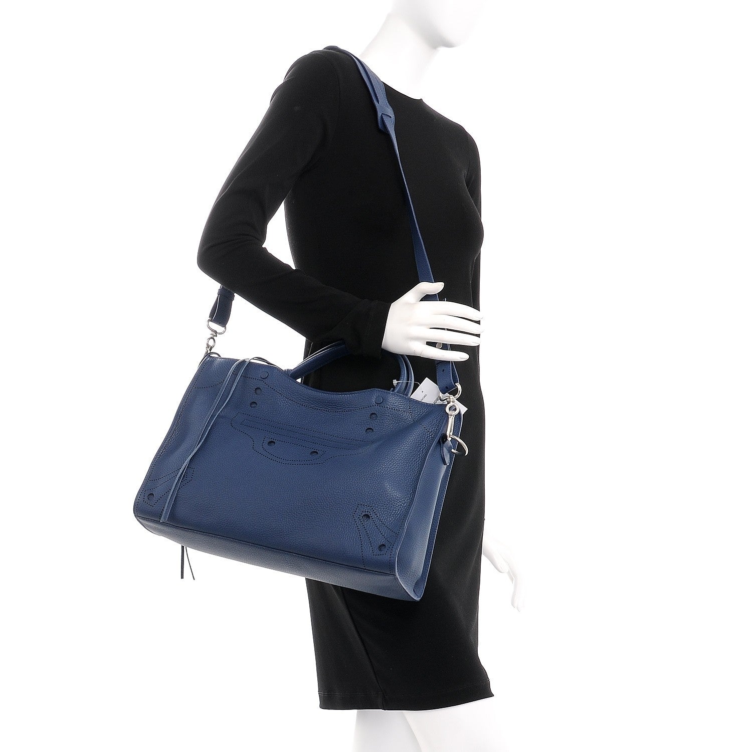 Balenciaga Veau Grana Perforated Blackout Hardware City Bleu Tanzanite 2 of 8