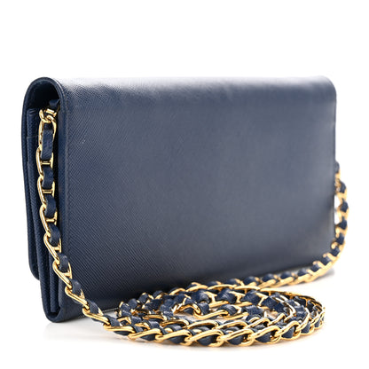 Prada Saffiano Metal Oro Chain Wallet Bleuette 3 of 12