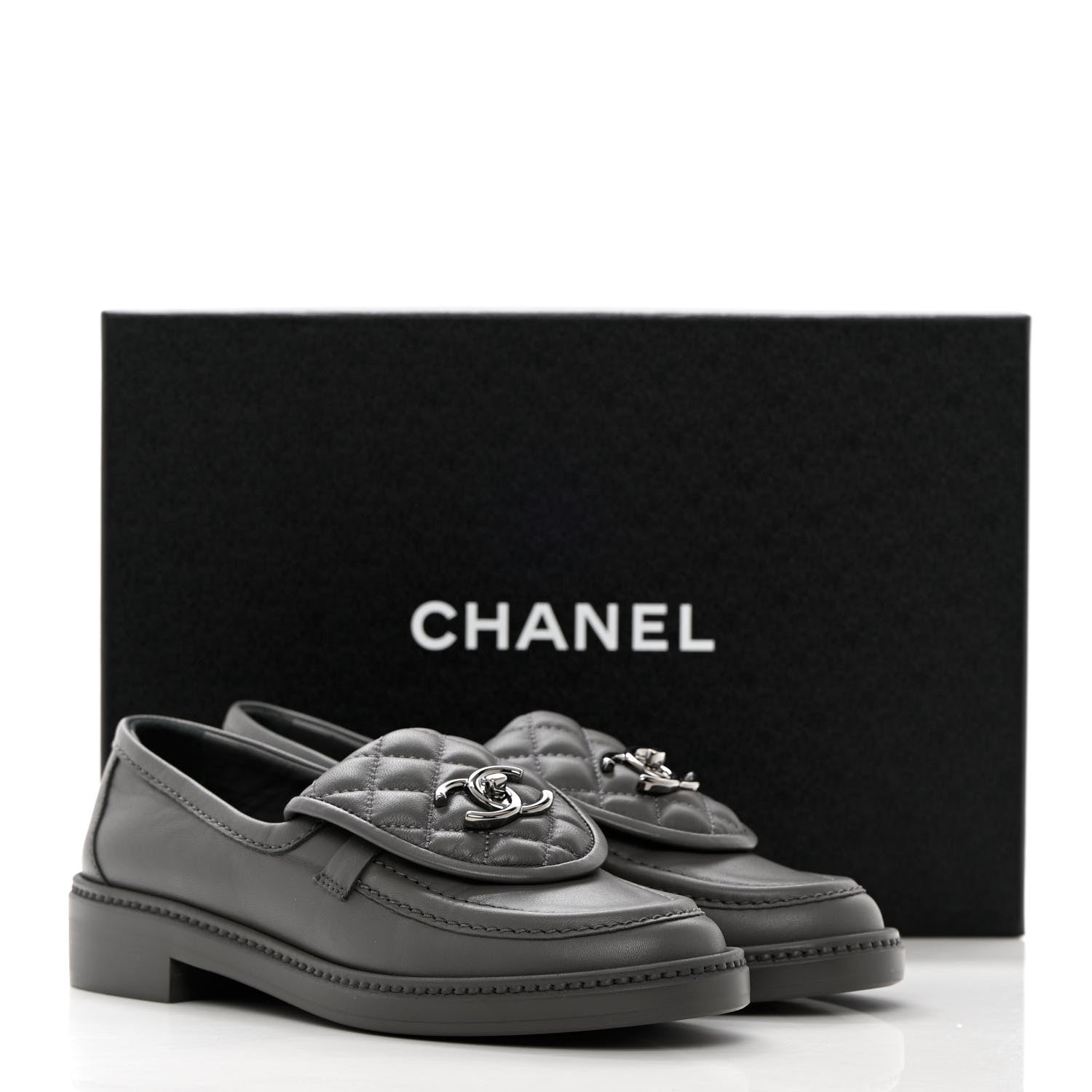 Chanel Lambskin Quilted CC Turnlock Loafers 36 Grey 14 of 14