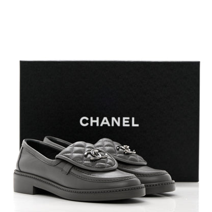 Chanel Lambskin Quilted CC Turnlock Loafers 36 Grey 14 of 14