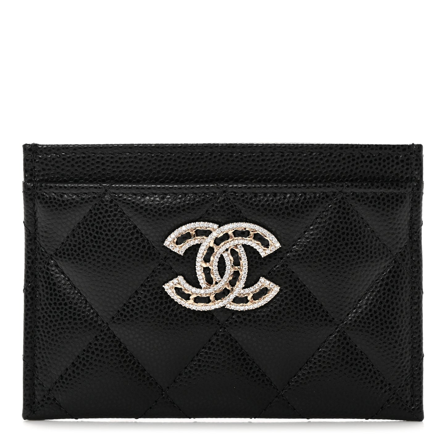 Caviar Quilted Crystal Card Holder Black