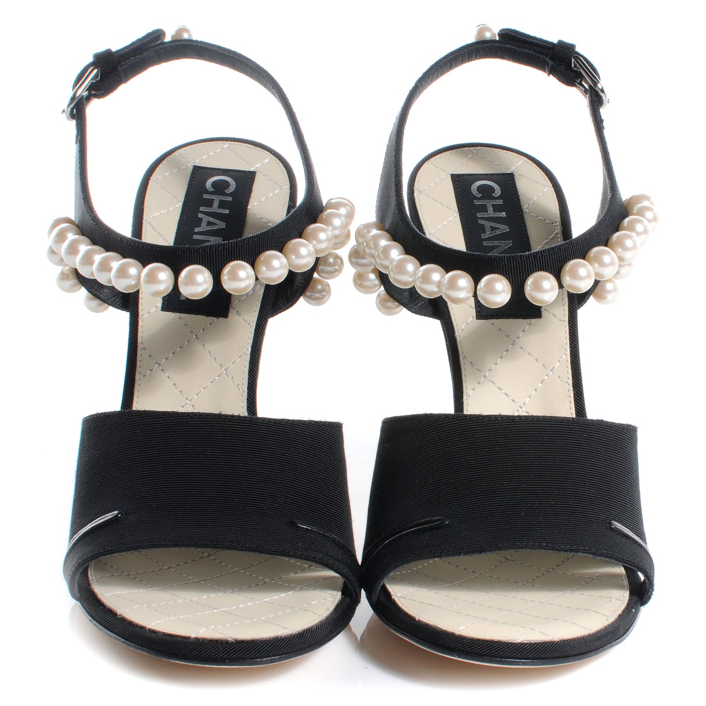 Pearl Trimmed Sandals Heels 38.5 Black