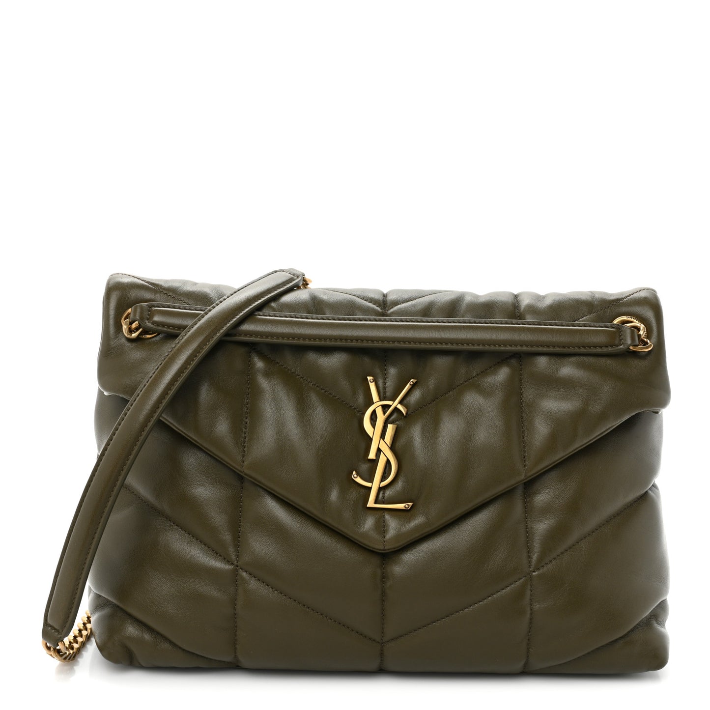 Lambskin Quilted Medium Loulou Puffer Monogram Chain Satchel Seaweed