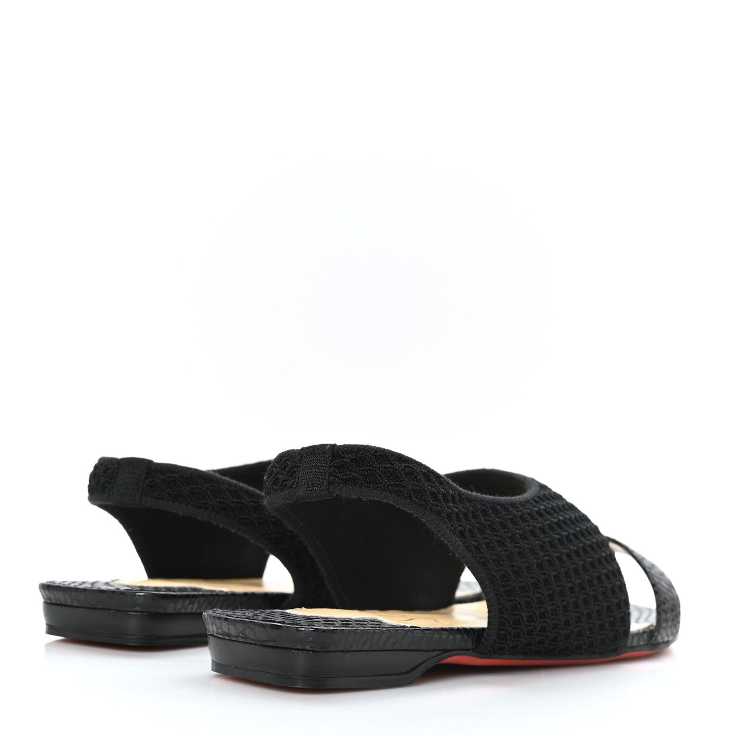 Calfskin Mesh Snakeskin Embossed Georgette Flats 36 Black