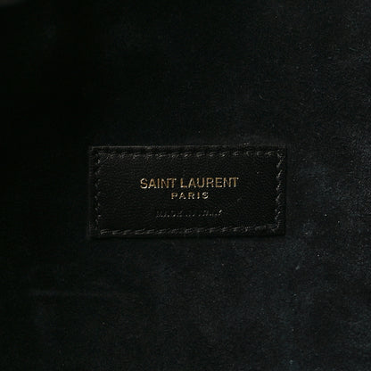 Saint Laurent Calfskin Crocodile Embossed Paris VII Large Flat Hobo Black 7 of 11