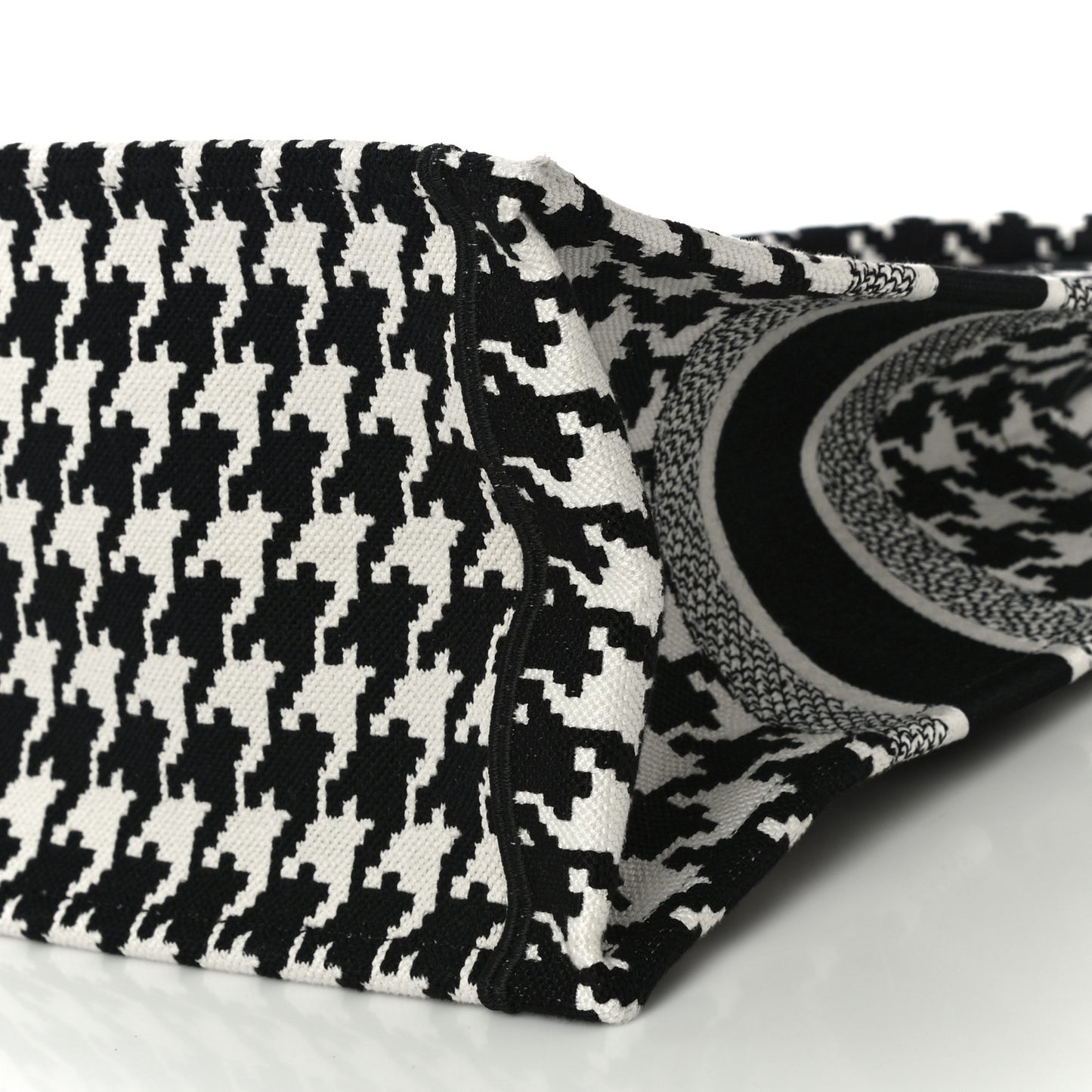 Canvas Macro Houndstooth Embroidered Medium Book Tote Black White