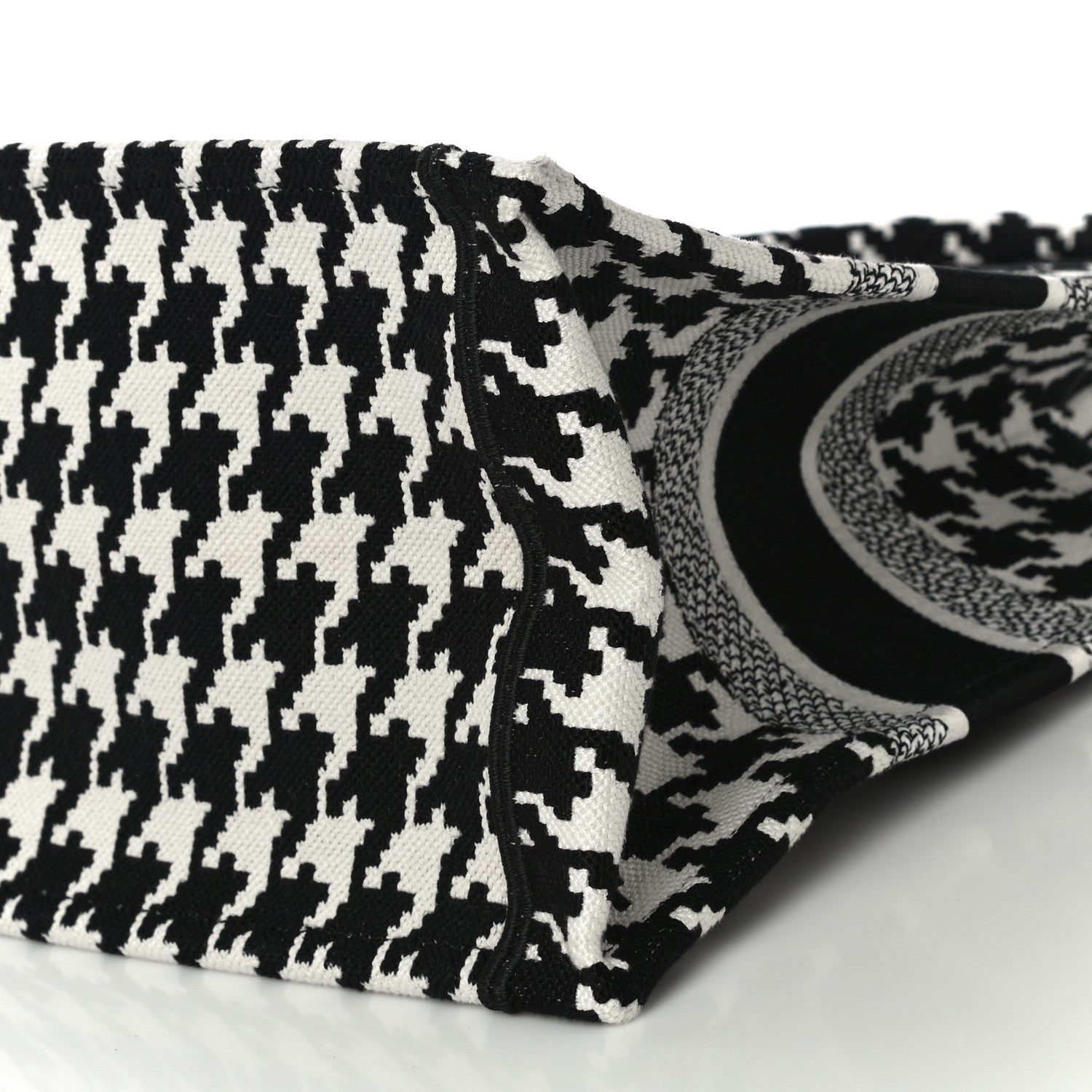 Christian Dior Canvas Macro Houndstooth Embroidered Medium Book Tote Black White 9 of 9