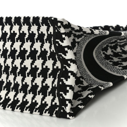 Christian Dior Canvas Macro Houndstooth Embroidered Medium Book Tote Black White 9 of 9