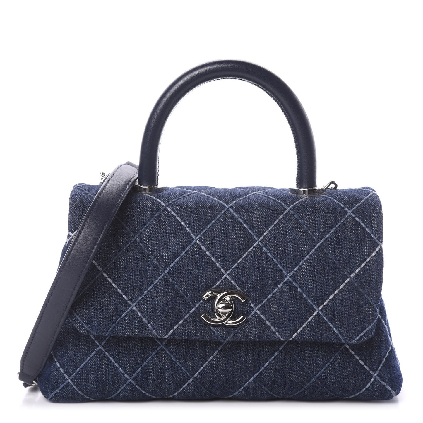 Denim Quilted Mini Coco Handle Flap Blue