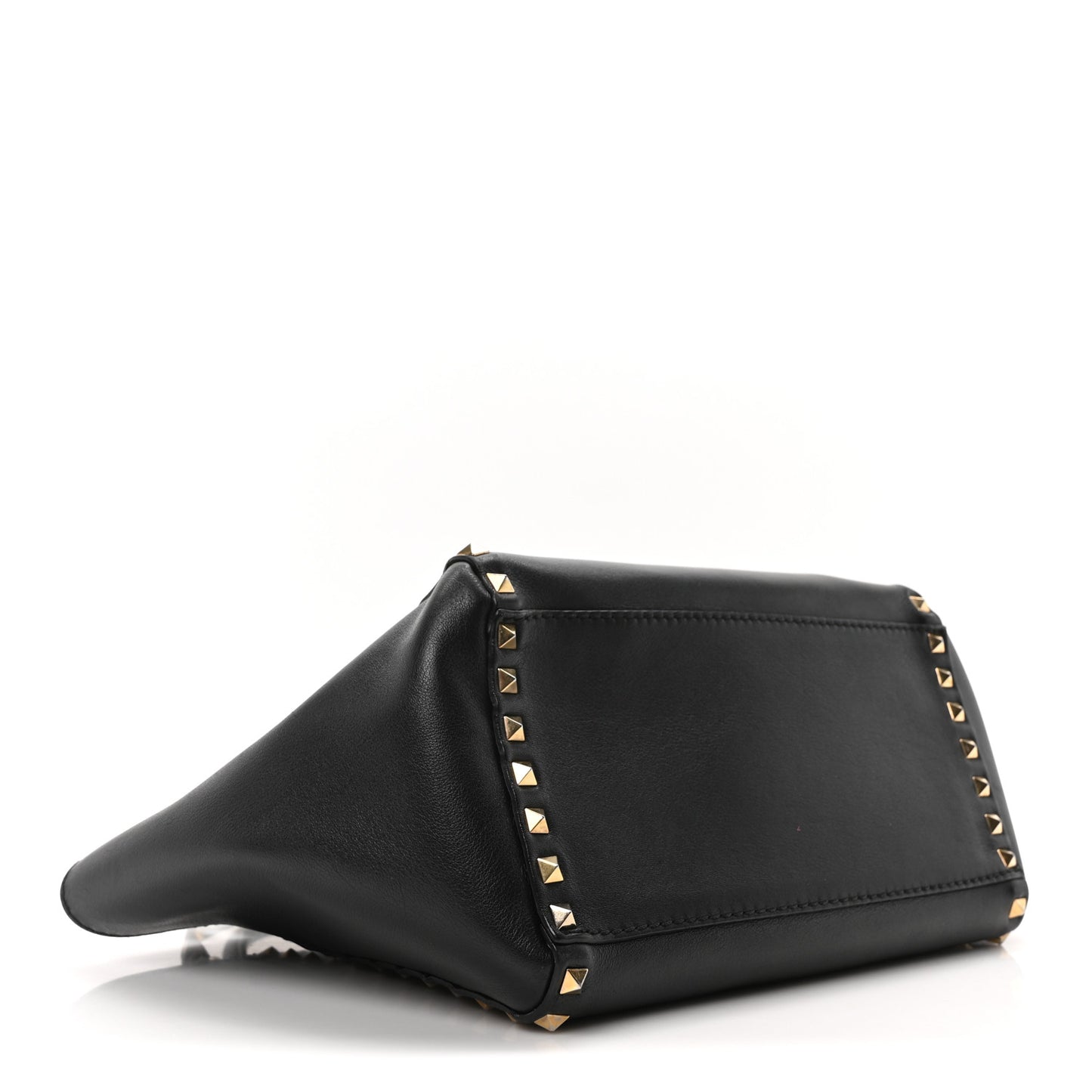 Vitello Small Rockstud Double Handle Tote Black