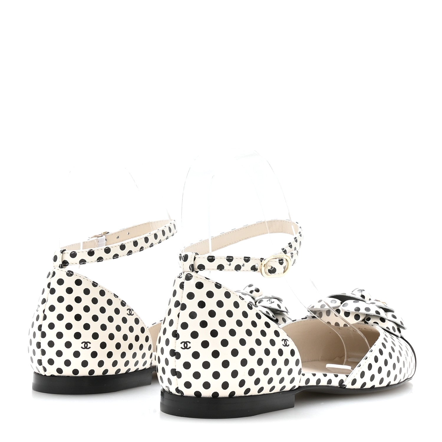 Chanel Calfskin Printed Patent Cap Toe Polka Dot Camellia Mary Jane Flats 36 White Black 5 of 8