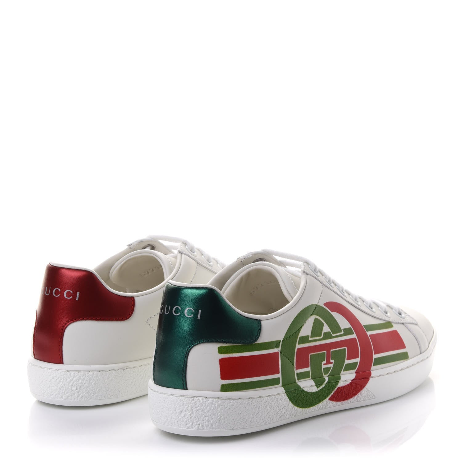 Gucci Calfskin Interlocking G Womens New Ace Sneakers 35 White Red Flame Green 4 of 10
