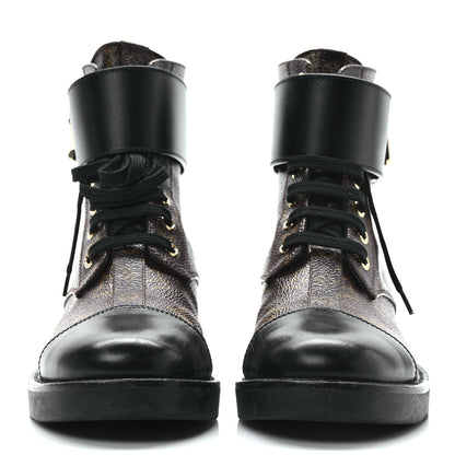 Louis Vuitton Calfskin Monogram Wonderland Flat Ranger Boots 35.5 Black 2 of 8