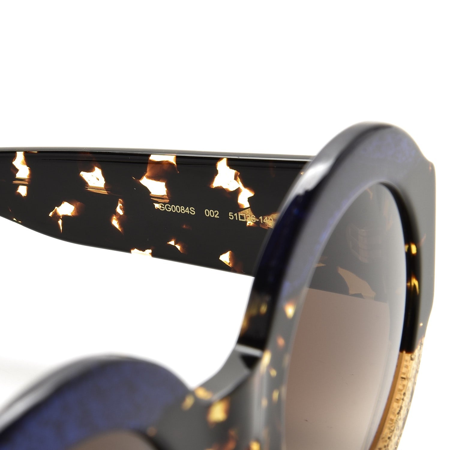Gucci Acetate Round Sunglasses GG0084S Blue Havana Brown 5 of 8
