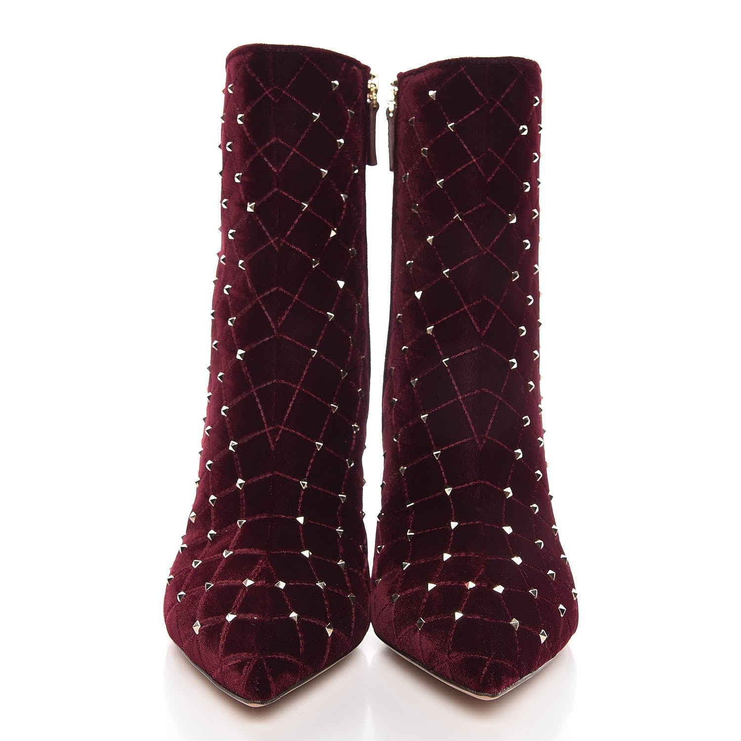 Valentino Garavani Velvet Rockstud Spike Court Ankle Booties 40 Rubino 2 of 10
