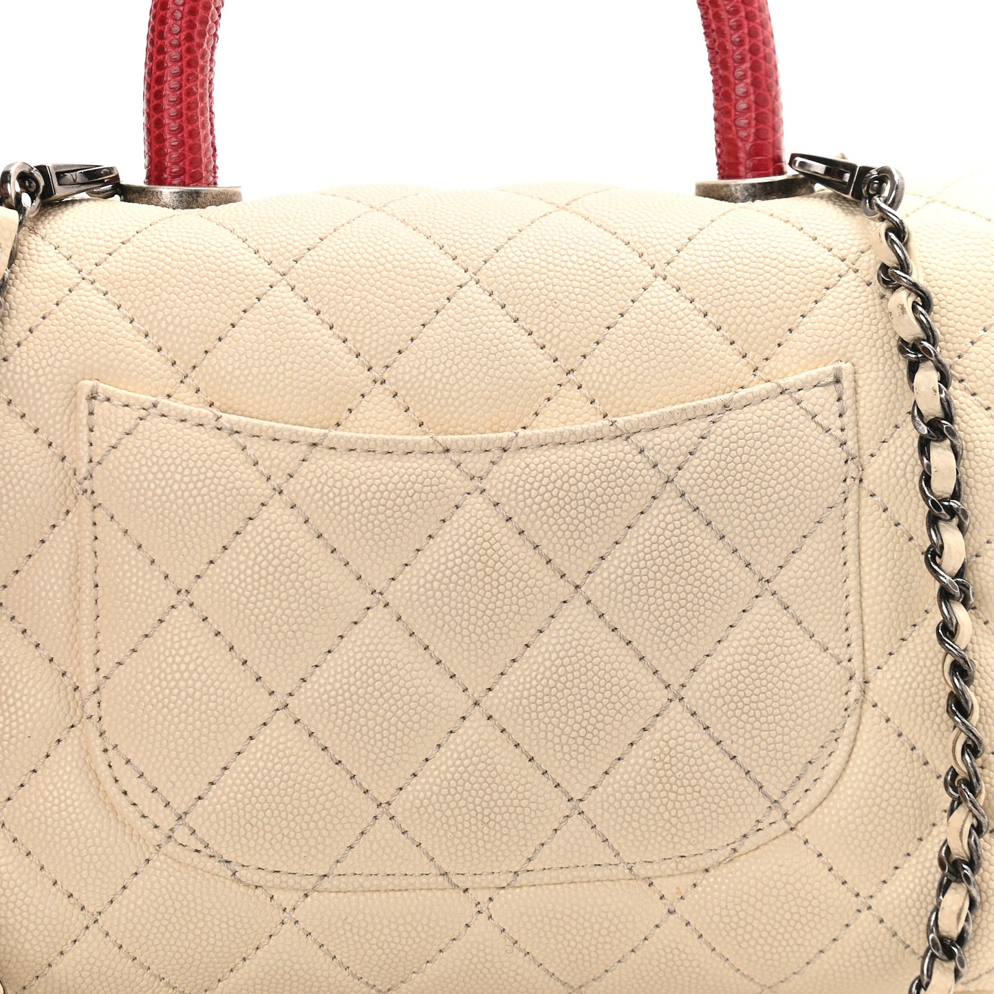 Caviar Lizard Quilted Mini Coco Handle Flap White