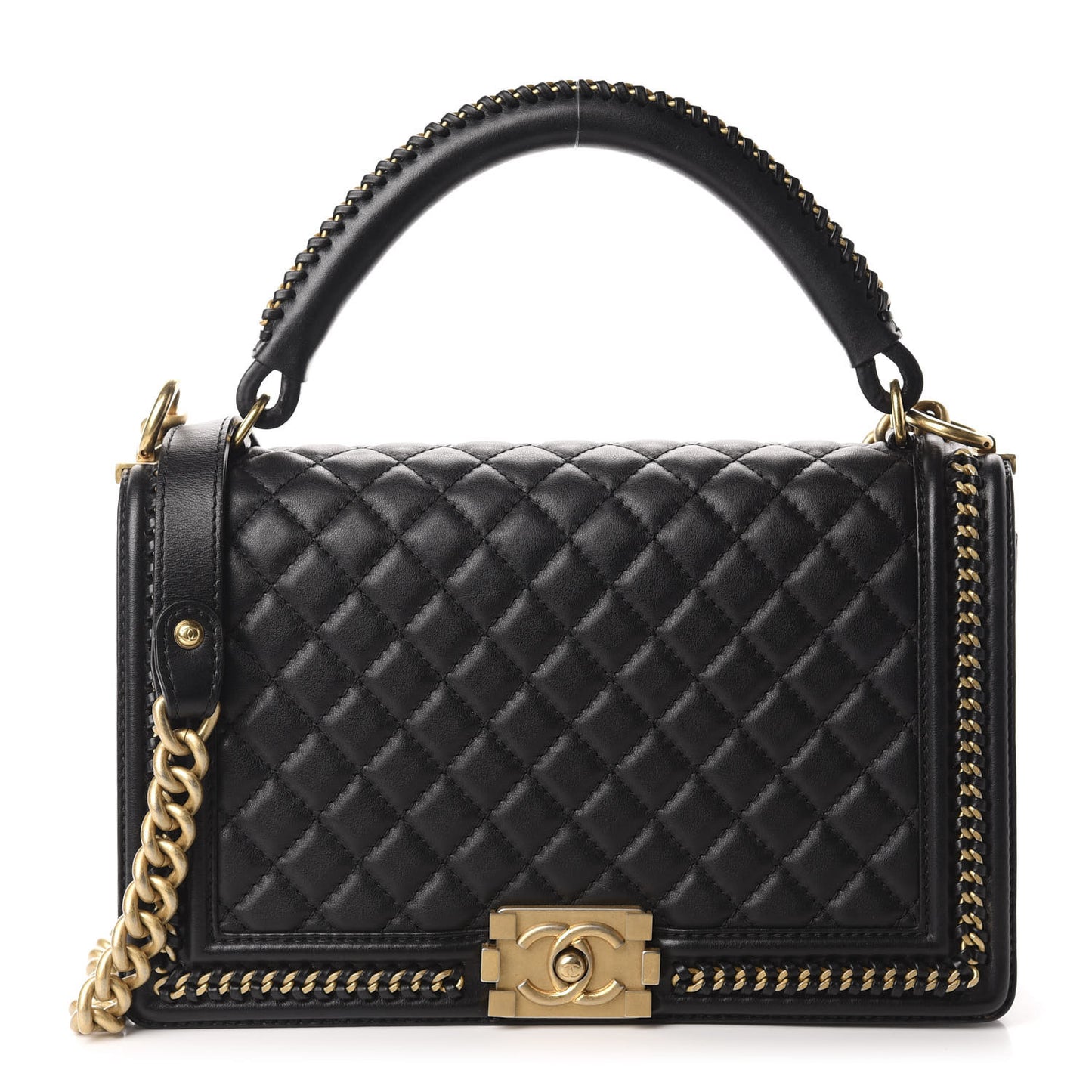 Calfskin Quilted New Medium Boy Top Handle Flap Black