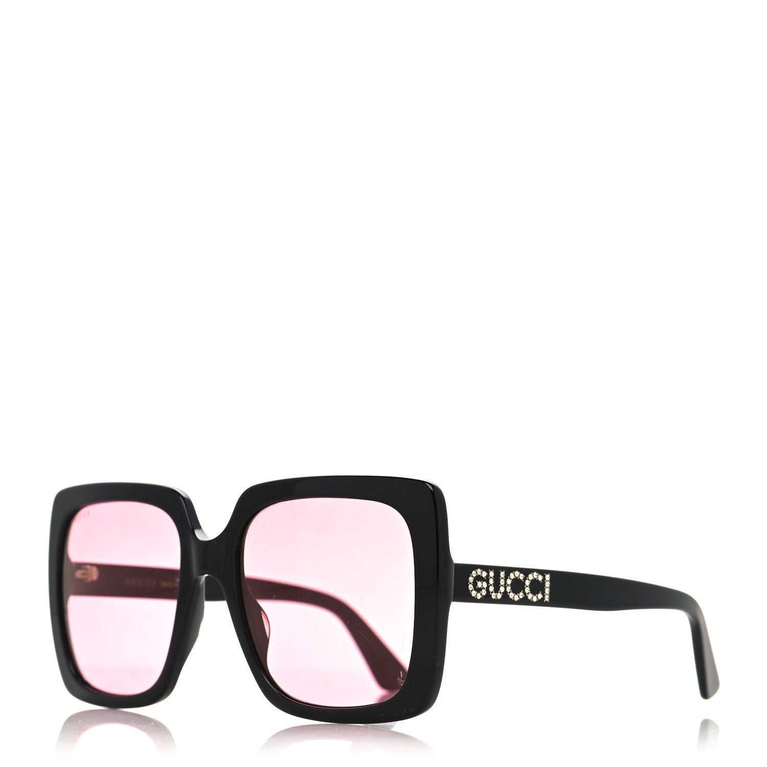 Gucci Crystal Square Frame GG Sunglasses GG0418S Black Pink 1 of 7