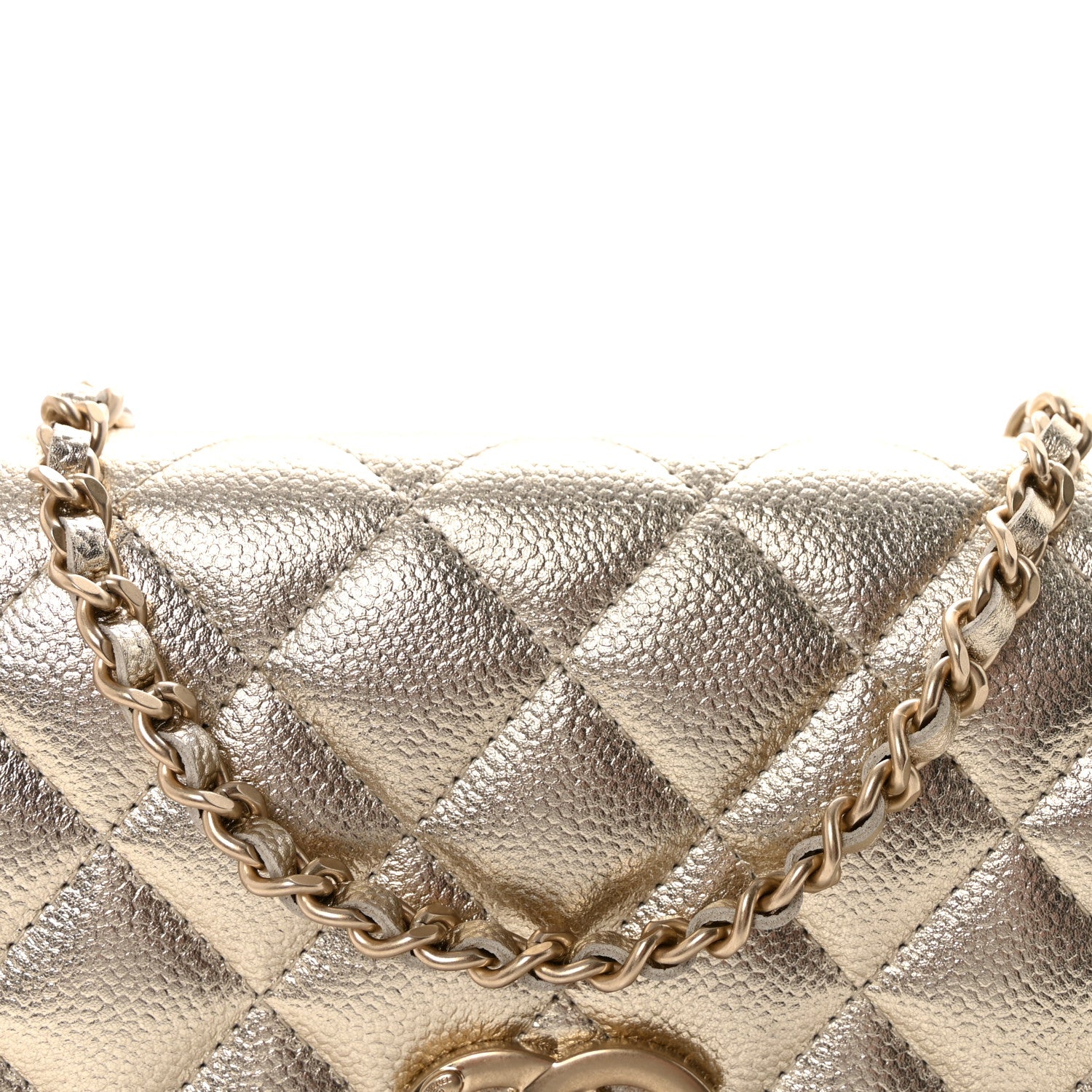 Chanel Metallic Caviar Quilted CC Crush Wallet On Chain WOC Light Gold 9 of 12
