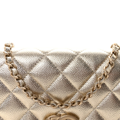 Chanel Metallic Caviar Quilted CC Crush Wallet On Chain WOC Light Gold 9 of 12