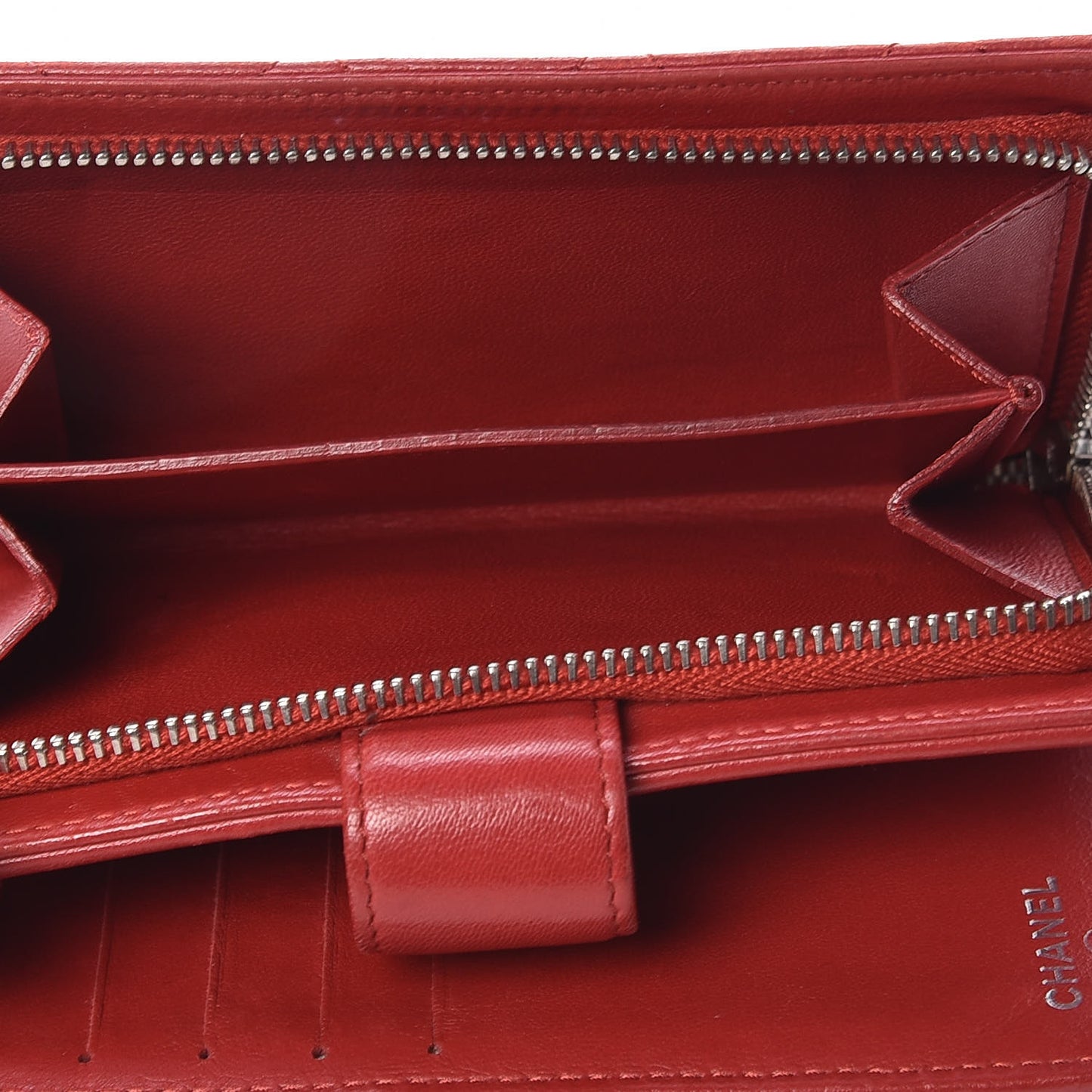 Lambskin Quilted Zipped Pocket Wallet Red