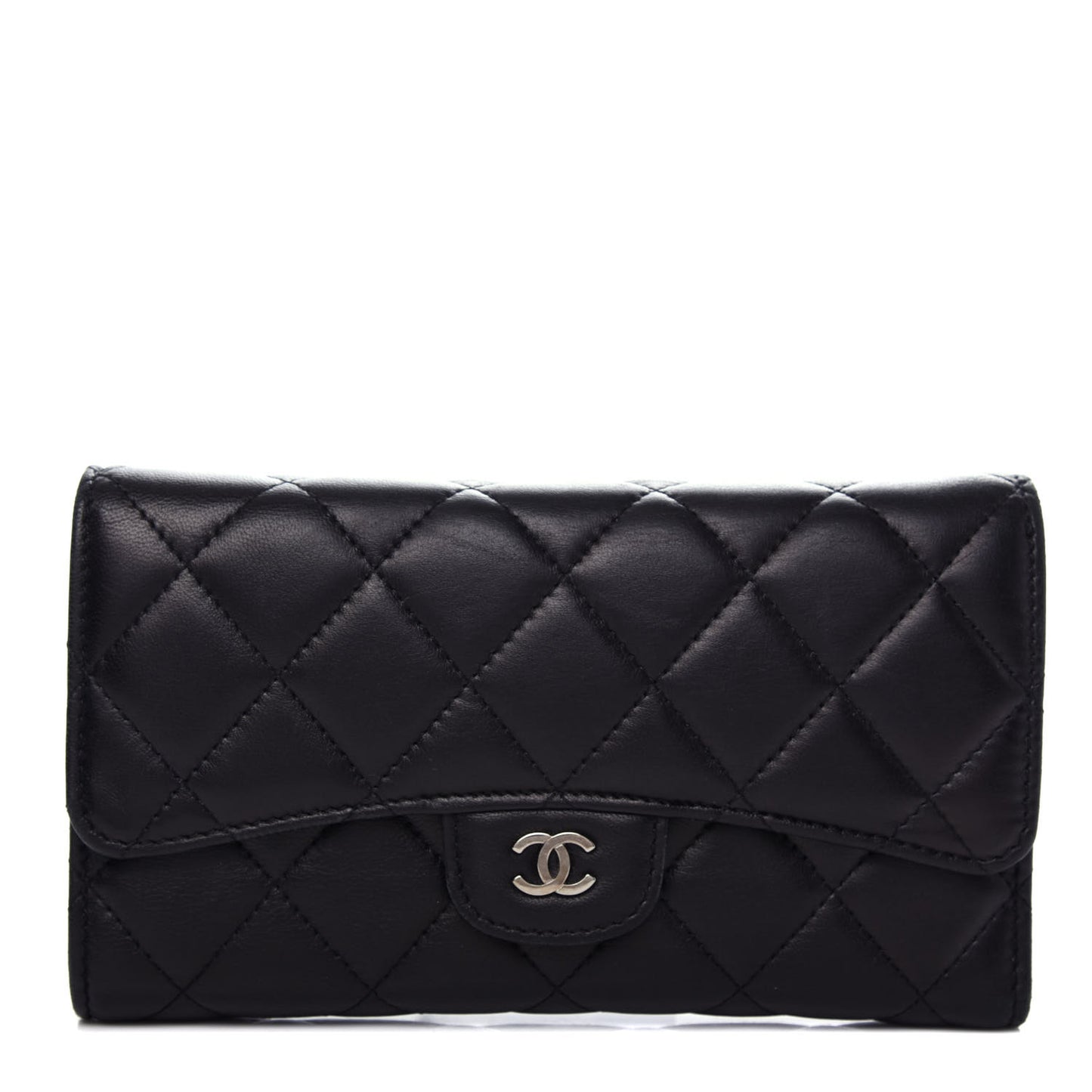 Lambskin Quilted Large Flap Wallet Black