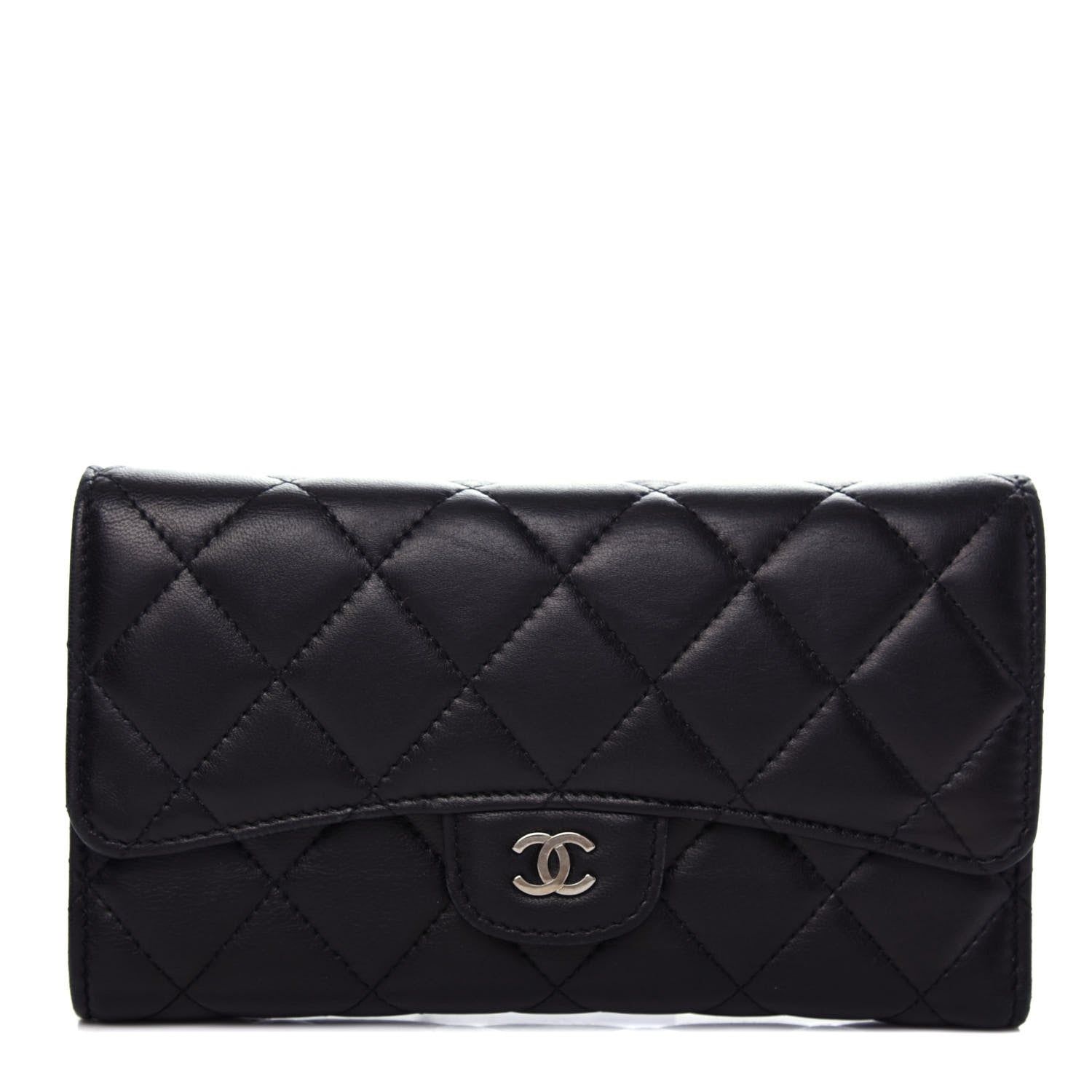 Chanel Lambskin Quilted Large Flap Wallet Black 1 of 8