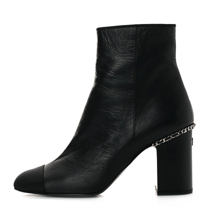 Chanel Crumpled Calfskin Cap Toe Chain Short Boots 39 Black 1 of 30
