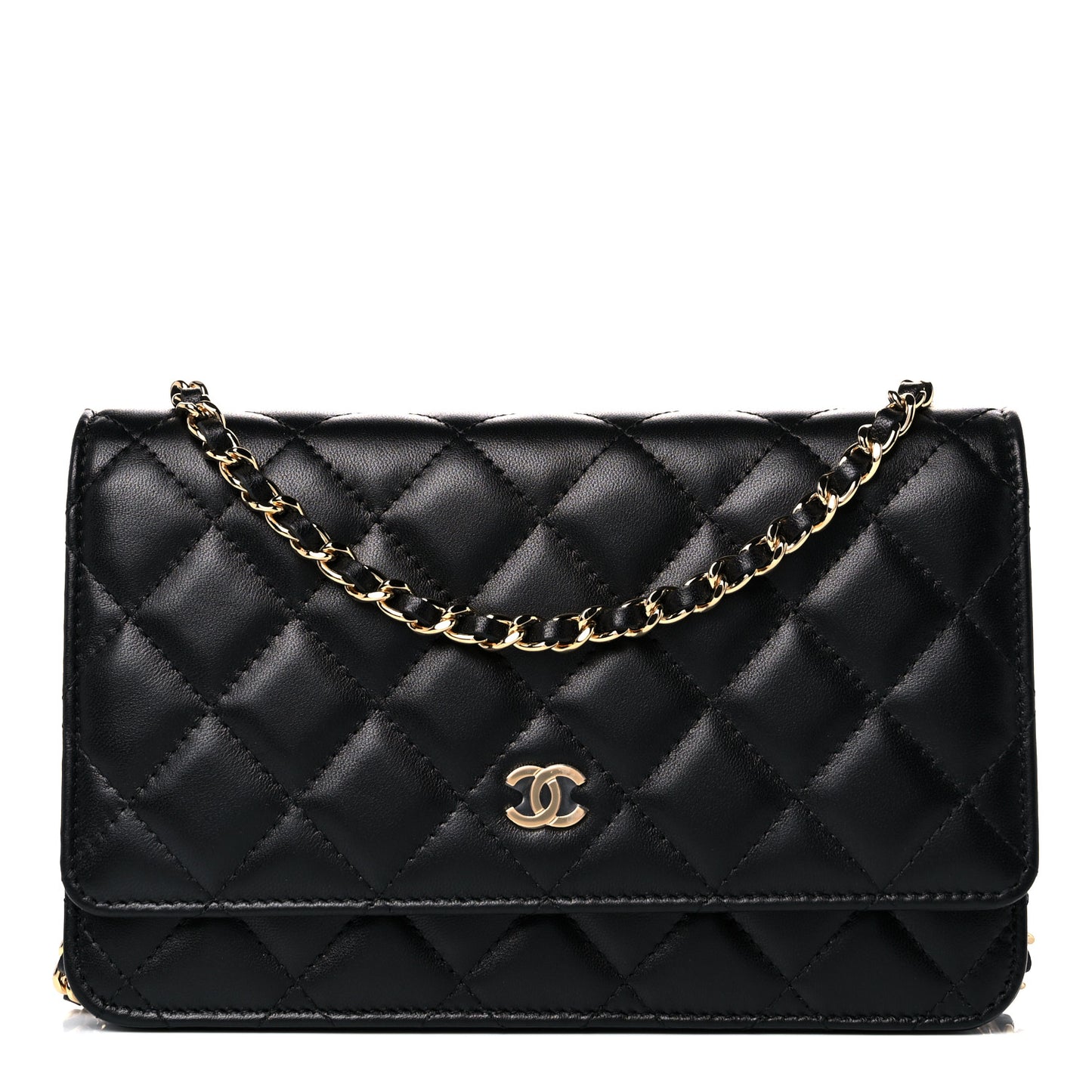 Lambskin Quilted Wallet On Chain WOC Black
