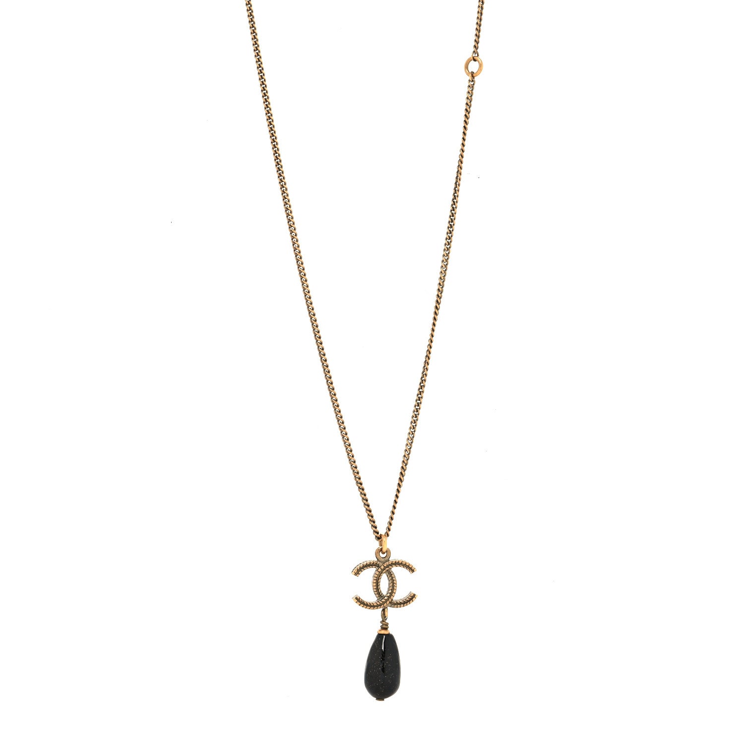 Chanel Resin CC Drop Necklace Gold Black 1 of 5