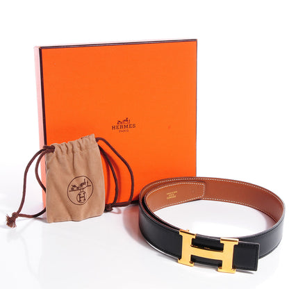 Hermes Box Courchevel Reversible Polished Gold Constance 32mm H Belt 90 Noir Gold 3 of 6