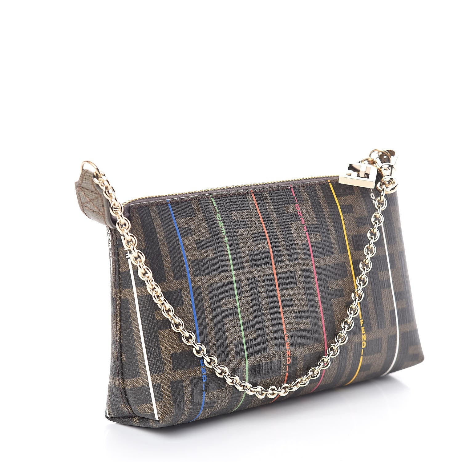 Fendi Zucca Spalmati Striped Pochette Tobacco Multicolor 3 of 9