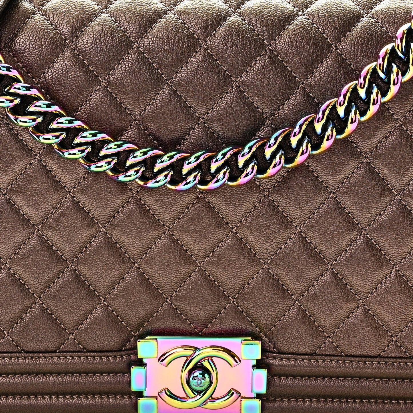 Iridescent Goatskin Quilted New Medium Boy Flap Bronze