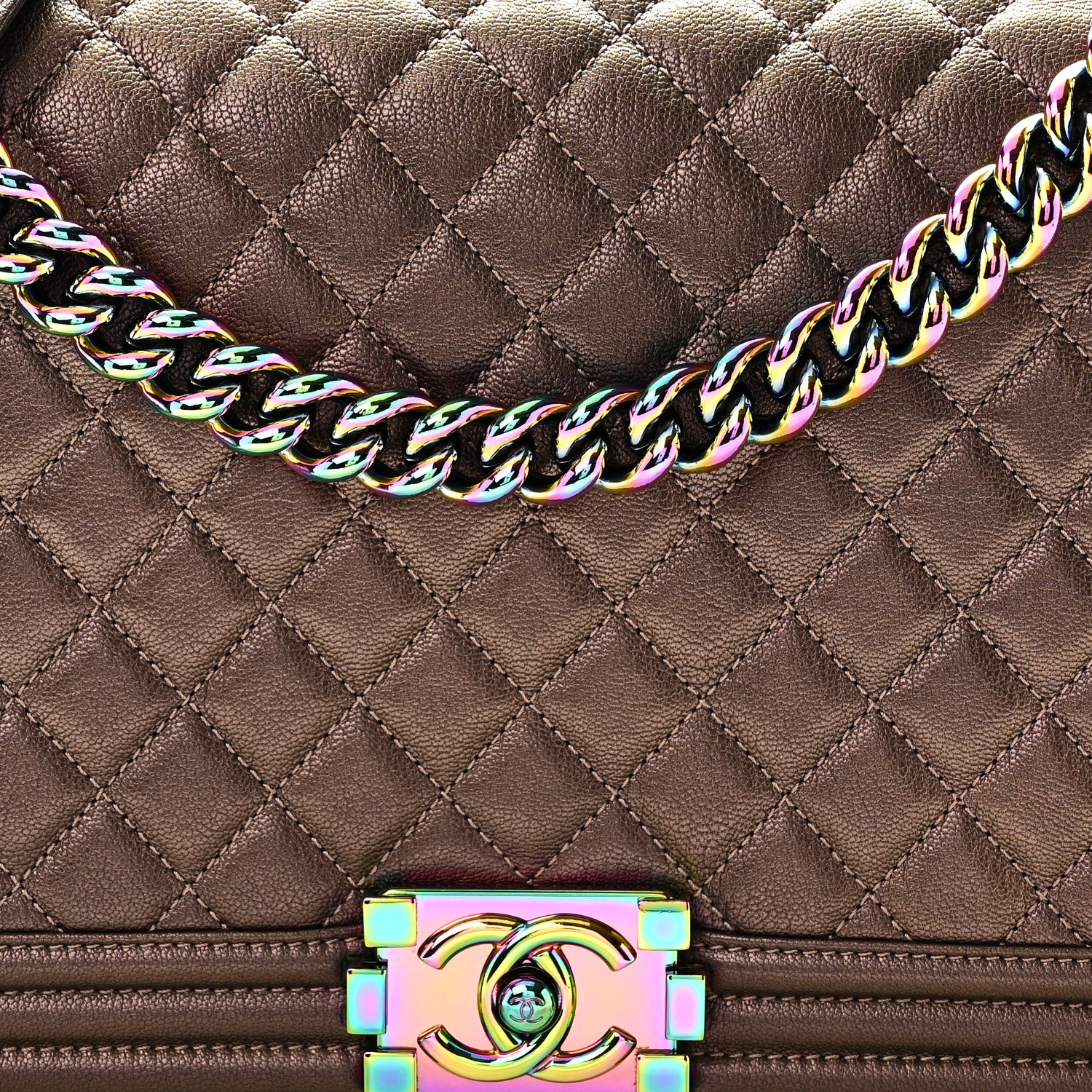 Chanel Iridescent Goatskin Quilted New Medium Boy Flap Bronze 8 of 10