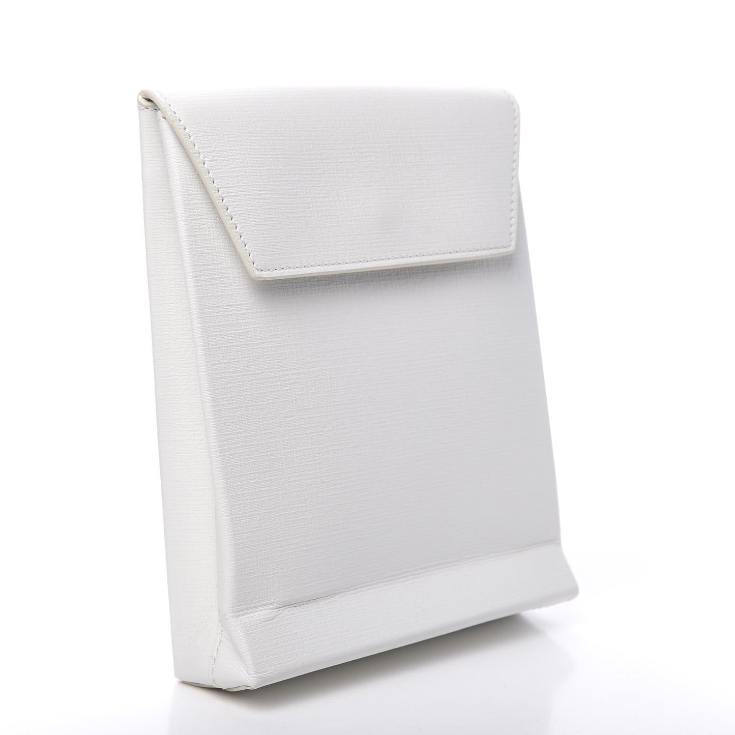 Squared Calfskin Logo Shopping Envelope Clutch White