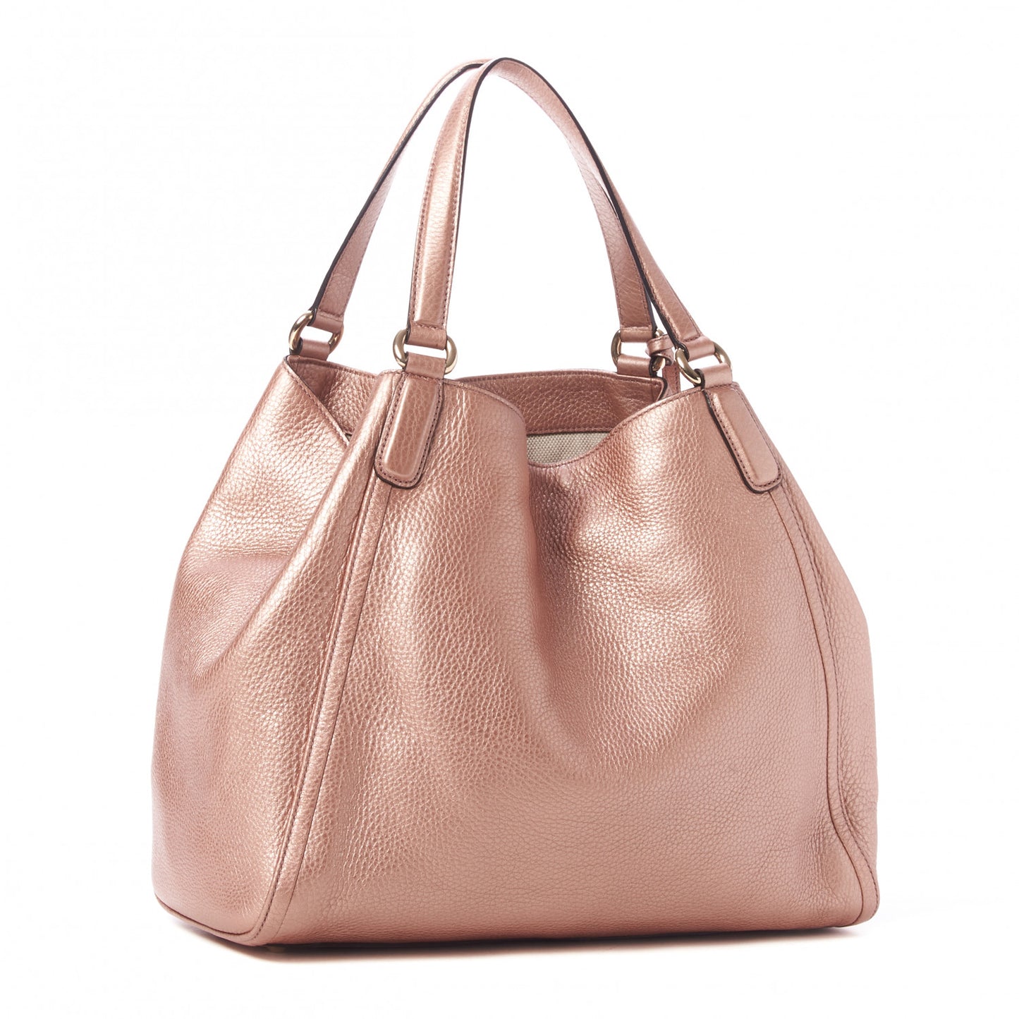 Metallic Pebbled Calfskin Medium Soho Shoulder Bag Pink