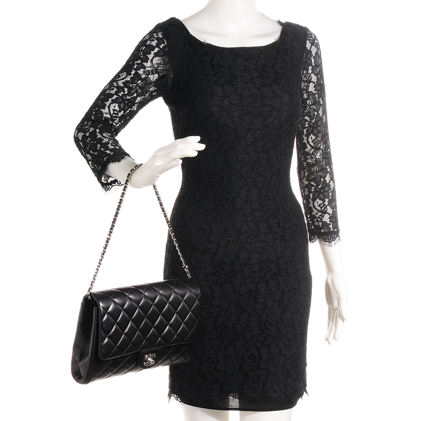 Lambskin Quilted Clutch With Chain Flap Black