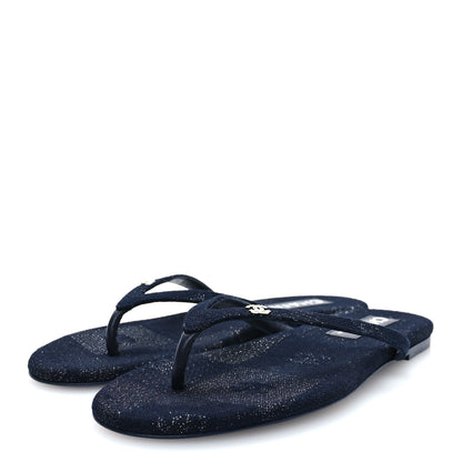 Chanel Velvet Crystal CC Thong Sandals 39 Dark Blue 3 of 9