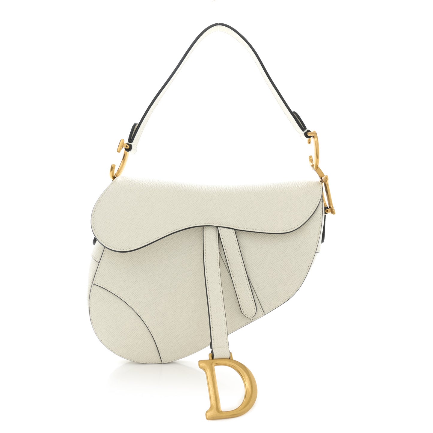 Grained Calfskin Saddle Bag White
