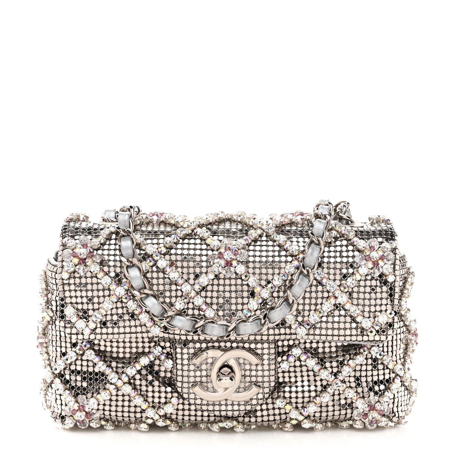 Chanel Chain Mail Crystal Quilted Mini Flap Argent 1 of 11