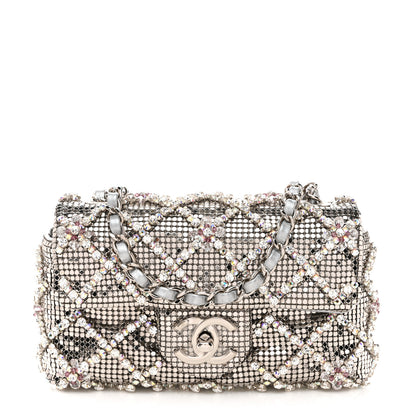 Chanel Chain Mail Crystal Quilted Mini Flap Argent 1 of 11