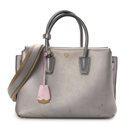 MCM Metallic Grained Calfskin Medium Milla Tote Spike Silver 1 of 9
