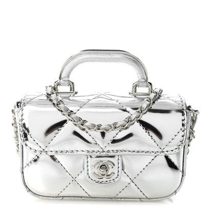 Chanel Mirror Calfskin Small Top Handle Clutch With Chain Silver 1 of 11