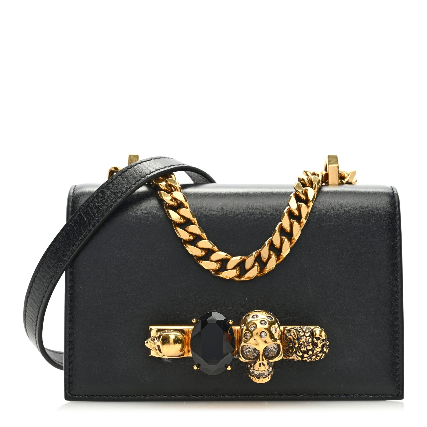 Calfskin Mini Jeweled Knuckle Satchel Black