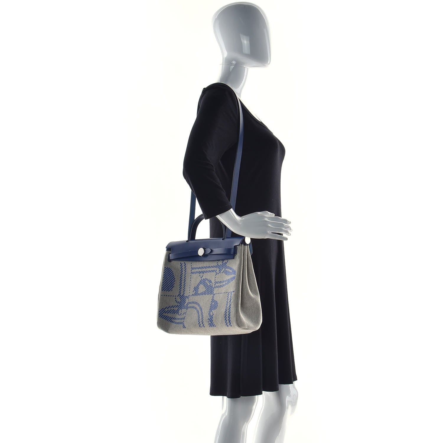 Hermes Vache Hunter Toile H Brides de Gala Herbag Zip Retourne 31 PM Bleu De France Ecru Black 2 of 11