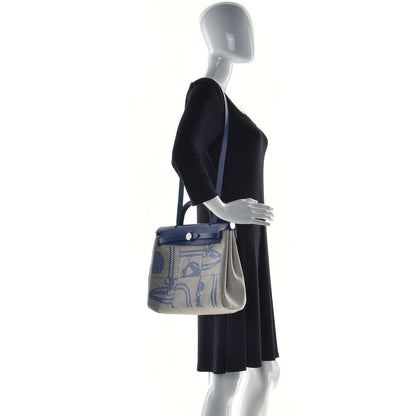 Hermes Vache Hunter Toile H Brides de Gala Herbag Zip Retourne 31 PM Bleu De France Ecru Black 2 of 11