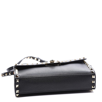 Valentino Garavani Pebbled Calfskin Medium Rockstud Flip Lock Crossbody Bag Black 3 of 10