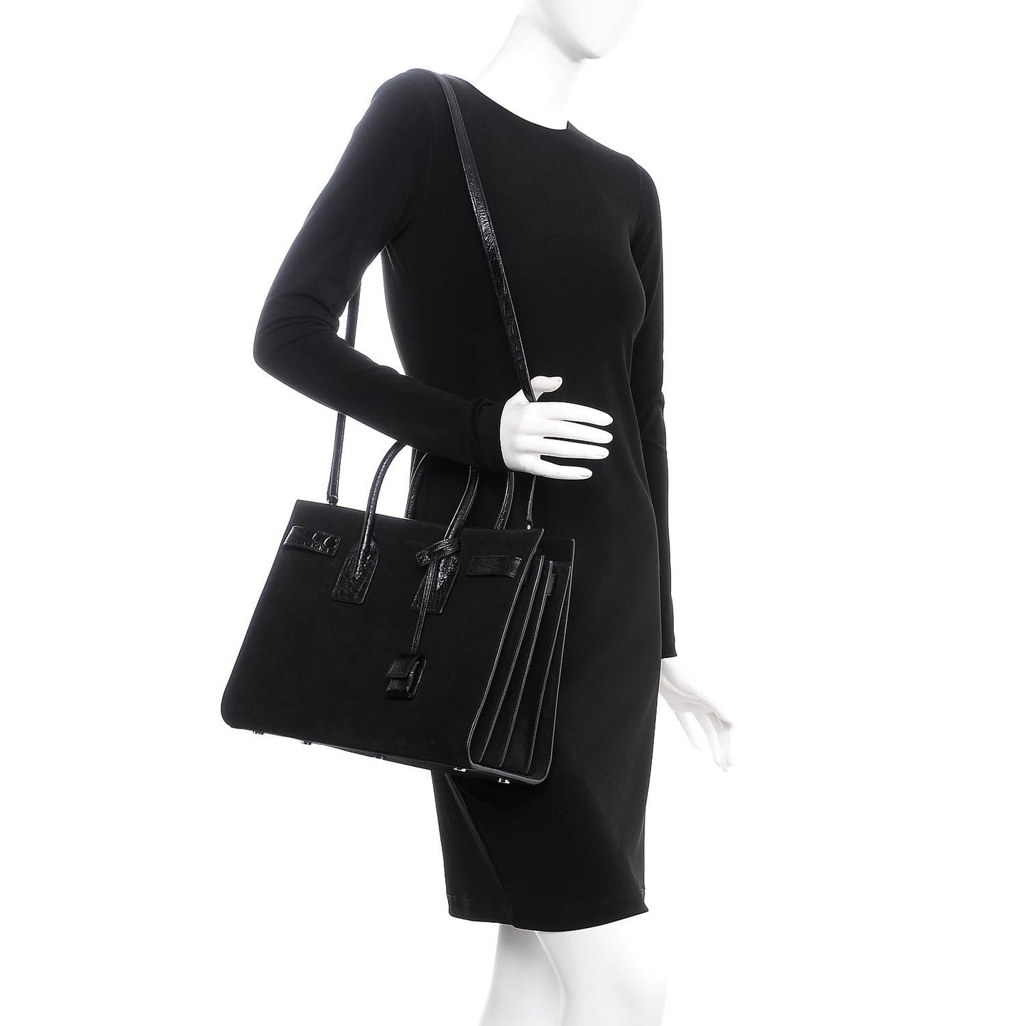 Suede Crocodile Embossed Small Sac De Jour Black